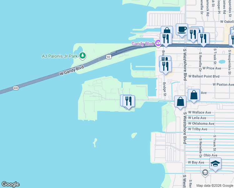 map of restaurants, bars, coffee shops, grocery stores, and more near 5215 West Tyson Avenue in Tampa