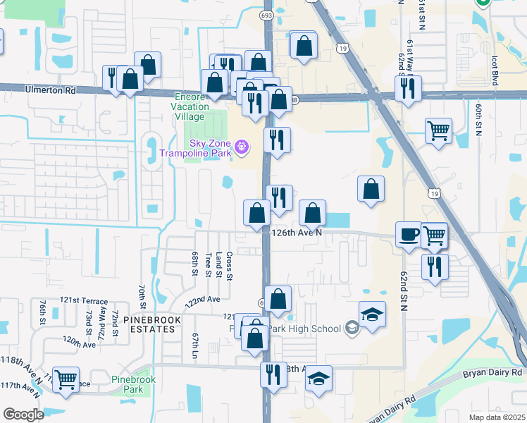 map of restaurants, bars, coffee shops, grocery stores, and more near in Largo