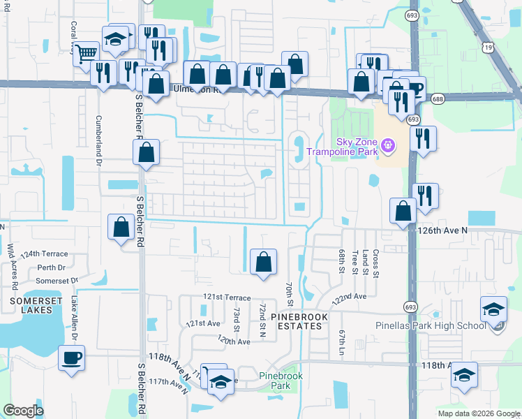 map of restaurants, bars, coffee shops, grocery stores, and more near 921 9th Street West in Largo