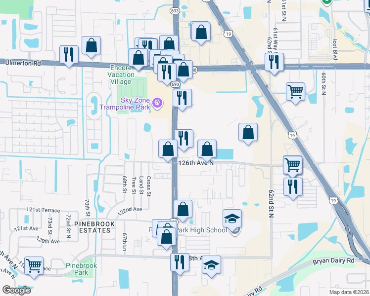 map of restaurants, bars, coffee shops, grocery stores, and more near 6555 Black Mangrove Drive in Largo