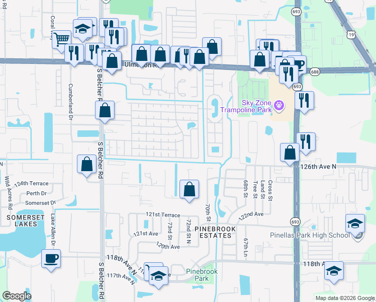 map of restaurants, bars, coffee shops, grocery stores, and more near 921 9th Street West in Largo