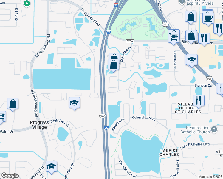 map of restaurants, bars, coffee shops, grocery stores, and more near 9513 Grovedale circle in Riverview