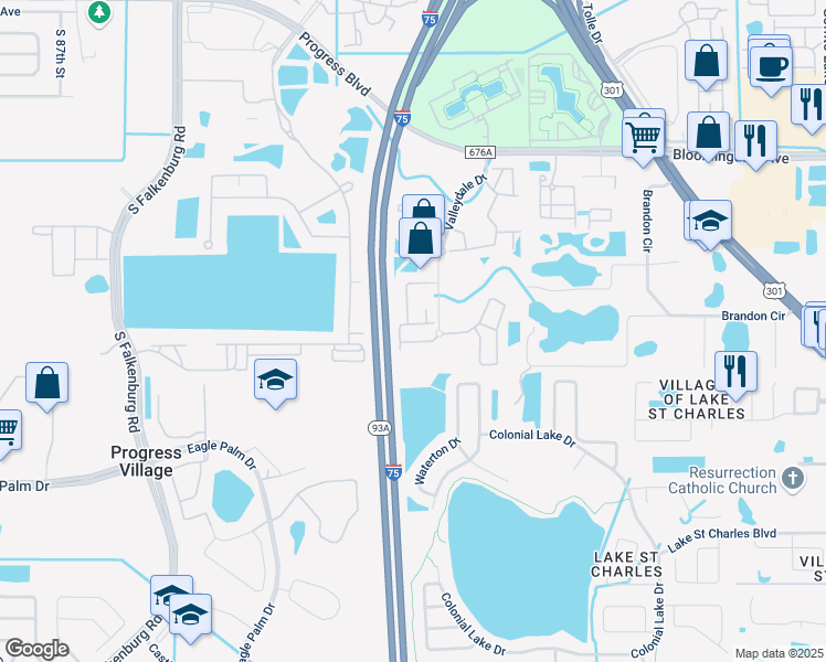 map of restaurants, bars, coffee shops, grocery stores, and more near 9515 Grovedale circle in Riverview