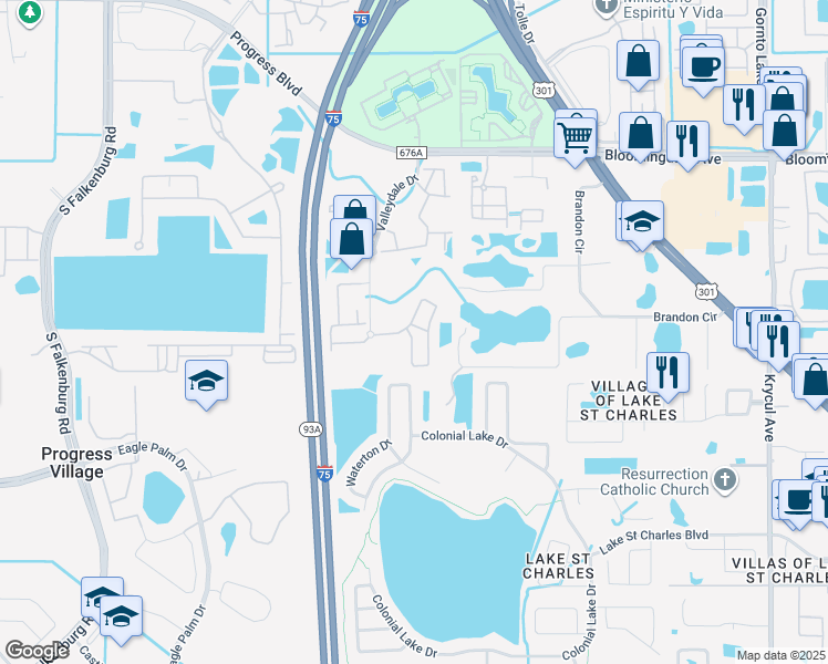 map of restaurants, bars, coffee shops, grocery stores, and more near 9776 Carlsdale Drive in Riverview