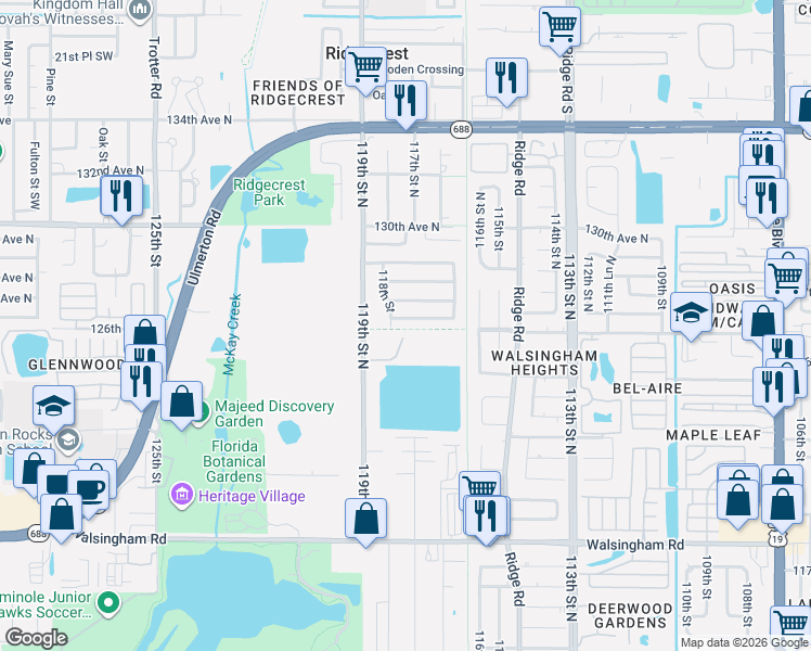 map of restaurants, bars, coffee shops, grocery stores, and more near 11745 126th Terrace North in Seminole