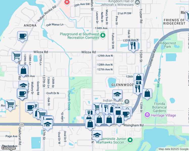 map of restaurants, bars, coffee shops, grocery stores, and more near 12605 130th Street in Largo