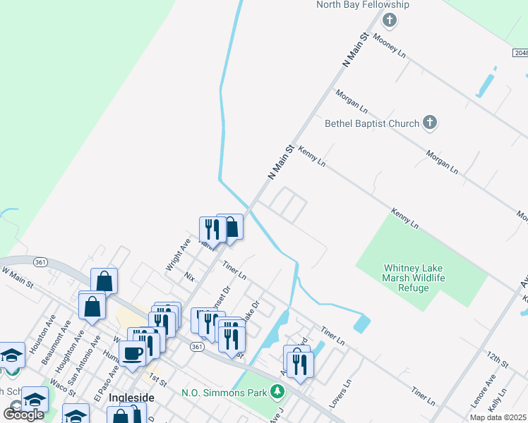 map of restaurants, bars, coffee shops, grocery stores, and more near 3088 North Main Street in Ingleside