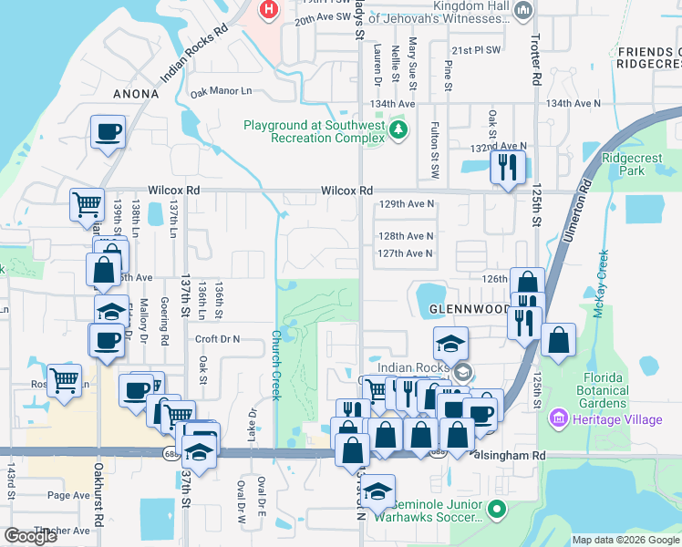 map of restaurants, bars, coffee shops, grocery stores, and more near 13219 San Blas Loop in Largo