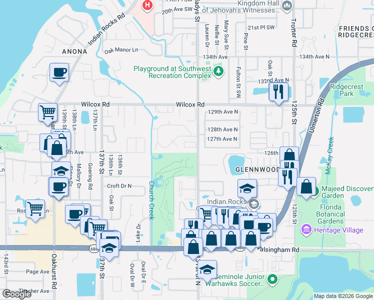 map of restaurants, bars, coffee shops, grocery stores, and more near 12601 San Blas Loop in Largo