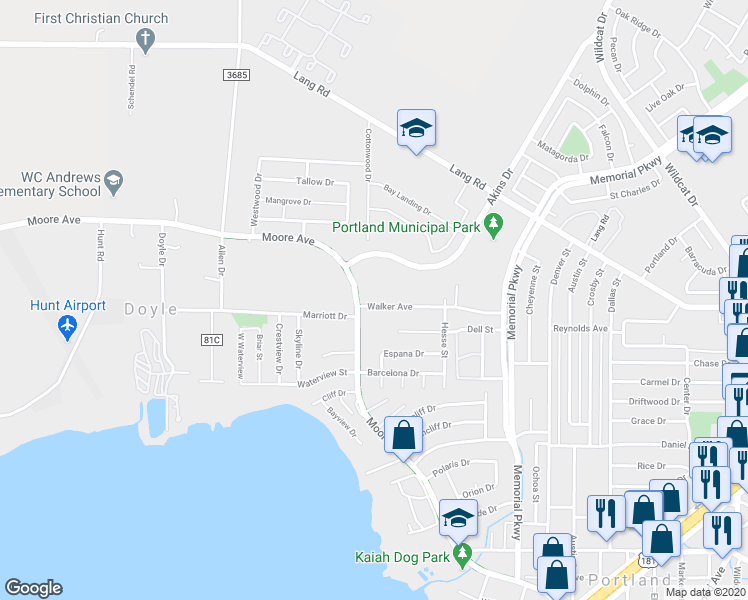 map of restaurants, bars, coffee shops, grocery stores, and more near 105 Walker Avenue in Portland