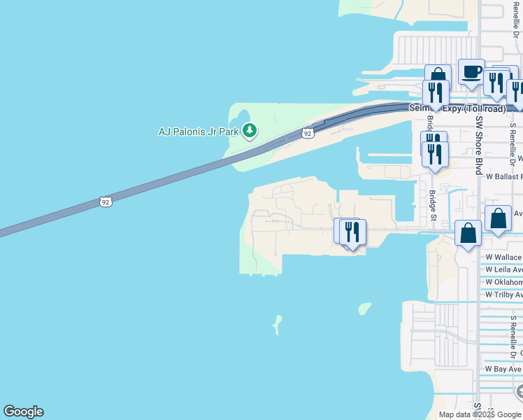 map of restaurants, bars, coffee shops, grocery stores, and more near 5425 West Tyson Avenue in Tampa