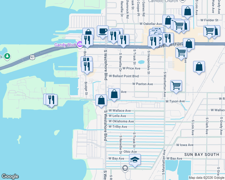 map of restaurants, bars, coffee shops, grocery stores, and more near 4709 West Pearl Avenue in Tampa