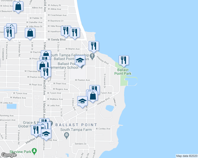 map of restaurants, bars, coffee shops, grocery stores, and more near 5219 South Jules Verne Court in Tampa