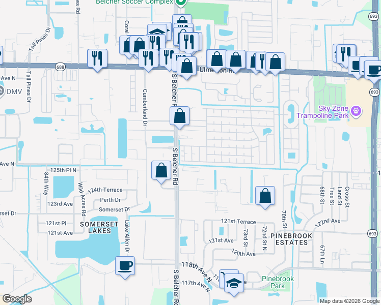 map of restaurants, bars, coffee shops, grocery stores, and more near 1208 11th Street in Largo