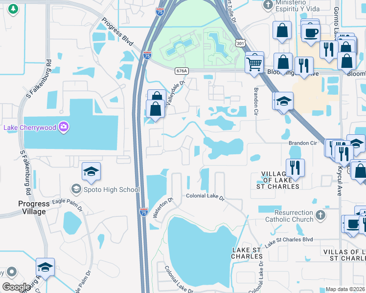 map of restaurants, bars, coffee shops, grocery stores, and more near 9776 Carlsdale Drive in Riverview