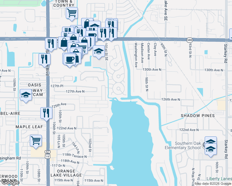 map of restaurants, bars, coffee shops, grocery stores, and more near 4 Seasons Estates in Largo