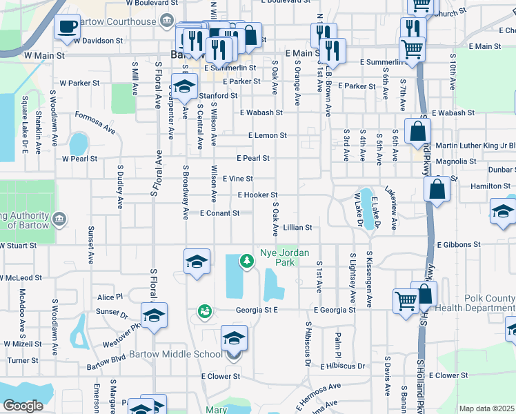 map of restaurants, bars, coffee shops, grocery stores, and more near 930 S Jackson Ave in Bartow