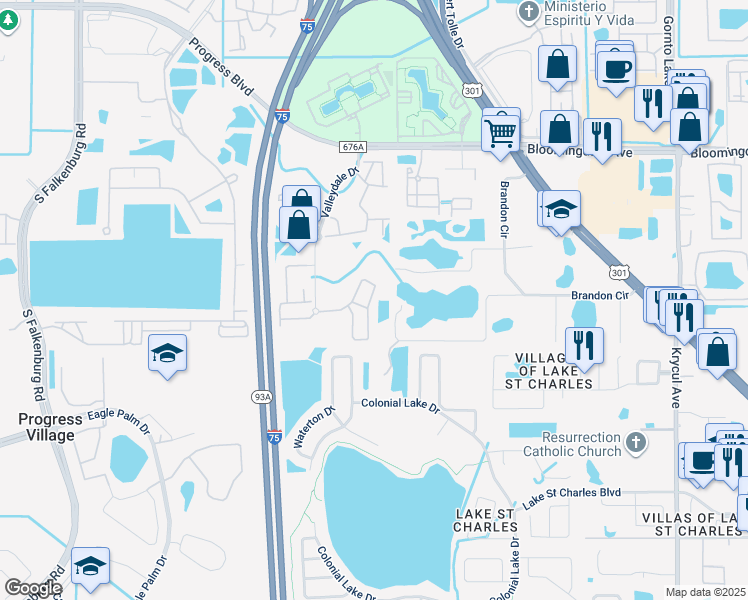 map of restaurants, bars, coffee shops, grocery stores, and more near 9776 Carlsdale Drive in Riverview