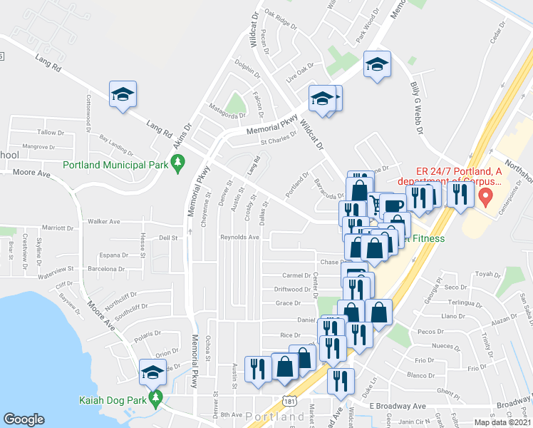 map of restaurants, bars, coffee shops, grocery stores, and more near 1714 Dallas Street in Portland