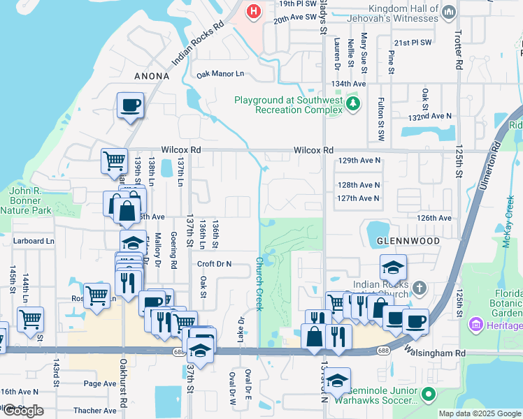 map of restaurants, bars, coffee shops, grocery stores, and more near 12800 Vonn Road in Largo