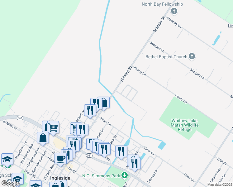 map of restaurants, bars, coffee shops, grocery stores, and more near 3088 North Main Street in Ingleside