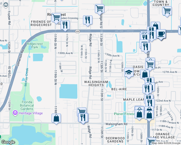 map of restaurants, bars, coffee shops, grocery stores, and more near 11765 126th Terrace in Largo
