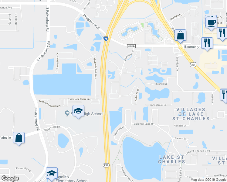 map of restaurants, bars, coffee shops, grocery stores, and more near 6415 Hollydale Place in Riverview