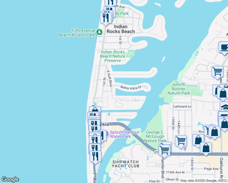 map of restaurants, bars, coffee shops, grocery stores, and more near 220 Bates Avenue in Indian Rocks Beach