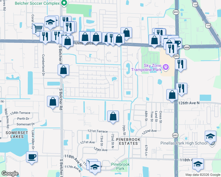 map of restaurants, bars, coffee shops, grocery stores, and more near 921 9th Street West in Largo