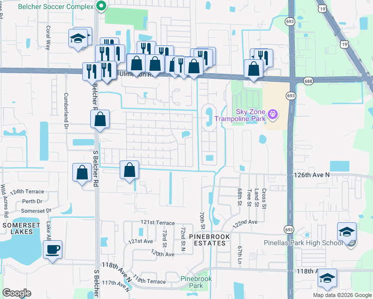 map of restaurants, bars, coffee shops, grocery stores, and more near 921 9th Street West in Largo
