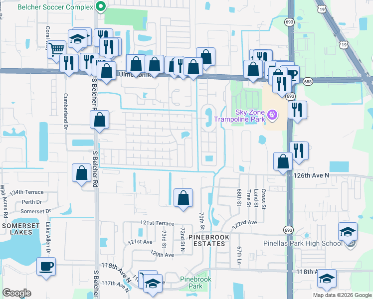 map of restaurants, bars, coffee shops, grocery stores, and more near 921 9th Street West in Largo