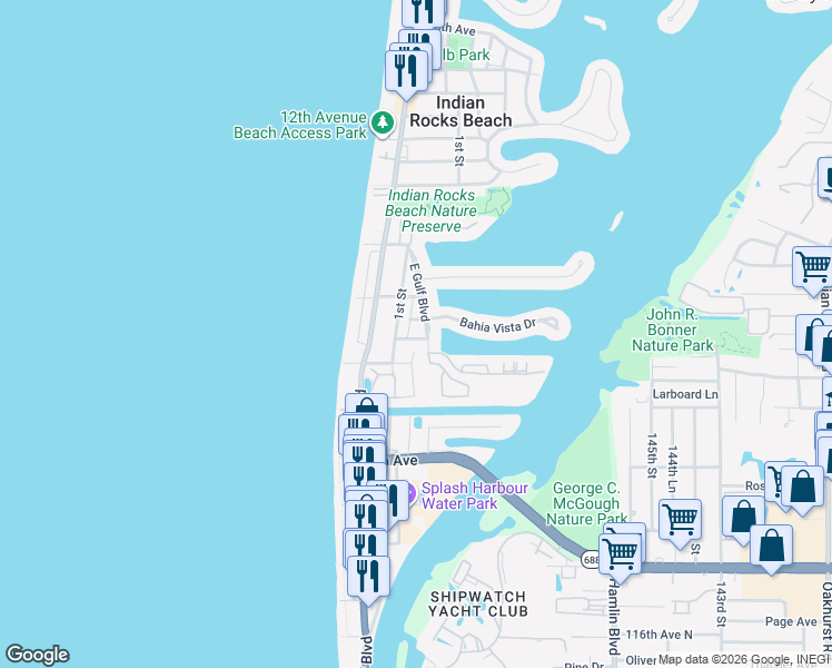 map of restaurants, bars, coffee shops, grocery stores, and more near 220 Bates Avenue in Indian Rocks Beach