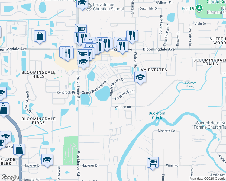 map of restaurants, bars, coffee shops, grocery stores, and more near 11143 Winthrop Lake Drive in Riverview