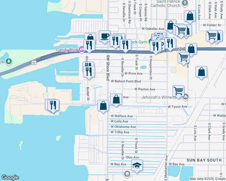 map of restaurants, bars, coffee shops, grocery stores, and more near 4709 West Pearl Avenue in Tampa