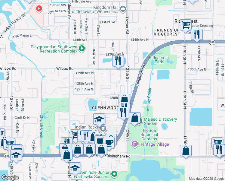map of restaurants, bars, coffee shops, grocery stores, and more near Navajo in Largo