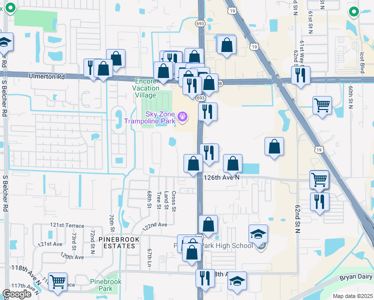 map of restaurants, bars, coffee shops, grocery stores, and more near in Largo