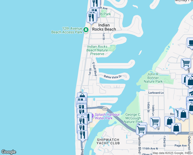 map of restaurants, bars, coffee shops, grocery stores, and more near 220 Bates Avenue in Indian Rocks Beach