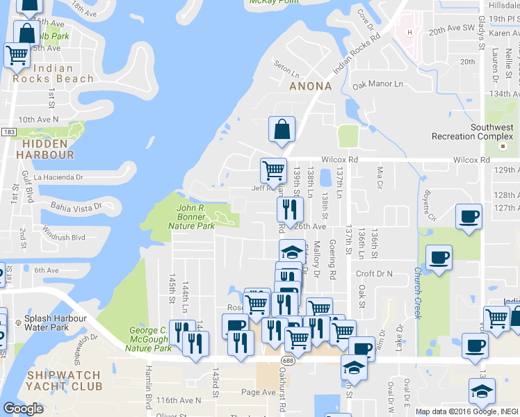 map of restaurants, bars, coffee shops, grocery stores, and more near 14111 Victoria Road in Largo