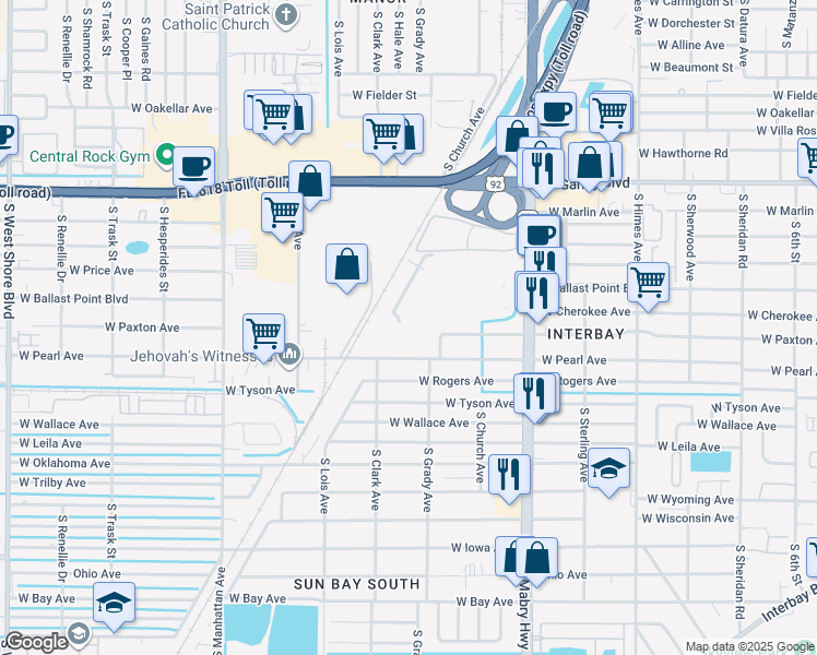 map of restaurants, bars, coffee shops, grocery stores, and more near 5145 South Dale Mabry Highway in Tampa