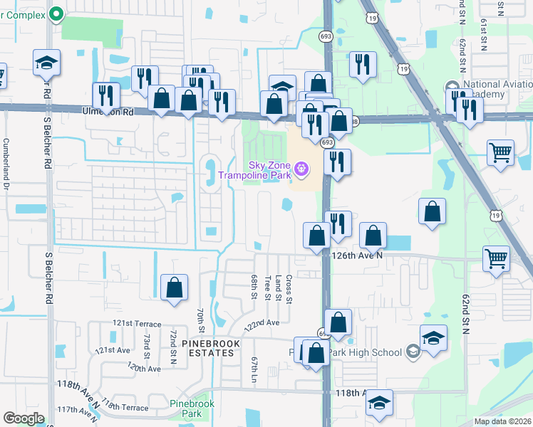 map of restaurants, bars, coffee shops, grocery stores, and more near 12668 Gorda Circle South in Largo