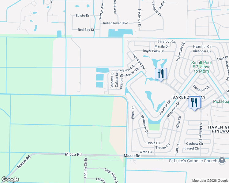 map of restaurants, bars, coffee shops, grocery stores, and more near 1186 Iriquois Drive in Sebastian