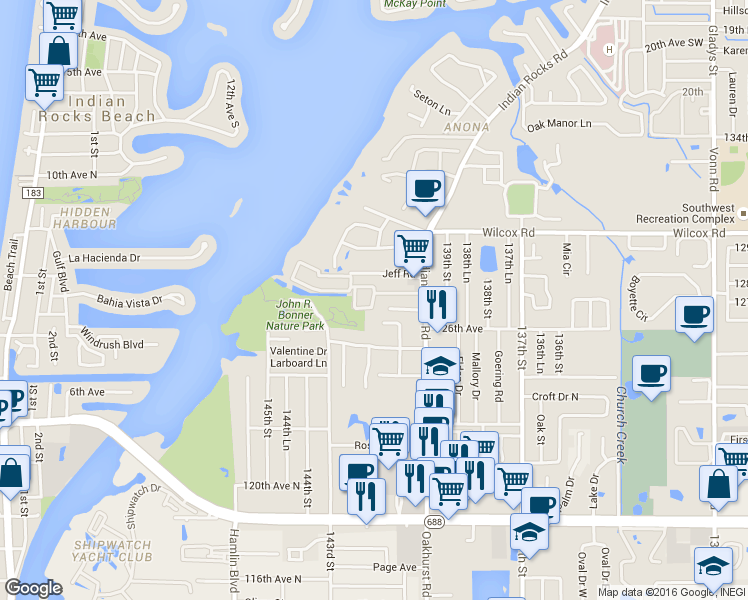 map of restaurants, bars, coffee shops, grocery stores, and more near New Atlantis Club in Largo