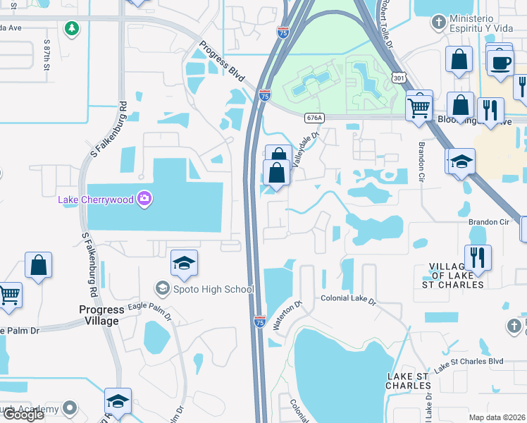 map of restaurants, bars, coffee shops, grocery stores, and more near 6439 Cypressdale Drive in Riverview