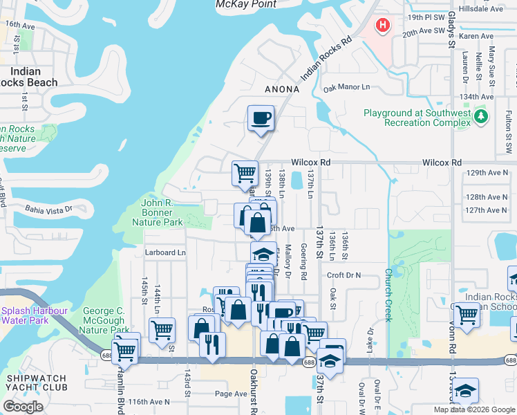 map of restaurants, bars, coffee shops, grocery stores, and more near 12816 139th Street in Largo