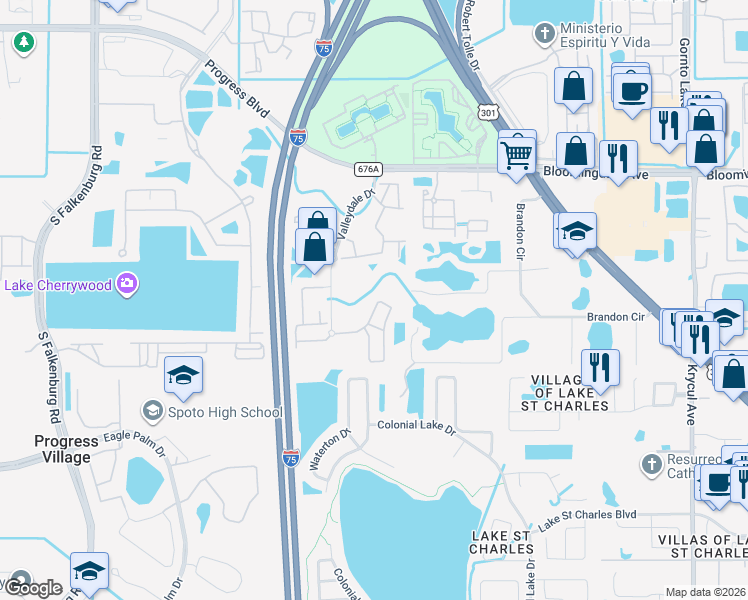 map of restaurants, bars, coffee shops, grocery stores, and more near 9728 Carlsdale Drive in Riverview