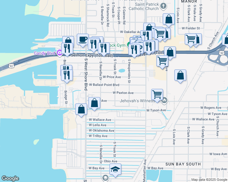 map of restaurants, bars, coffee shops, grocery stores, and more near 4518 West Ballast Point Boulevard in Tampa