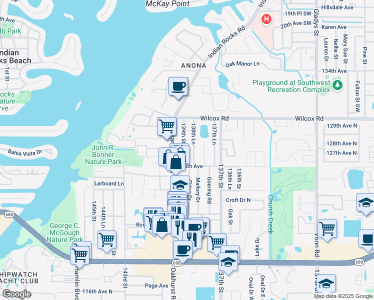 map of restaurants, bars, coffee shops, grocery stores, and more near 12816 139th Street in Largo