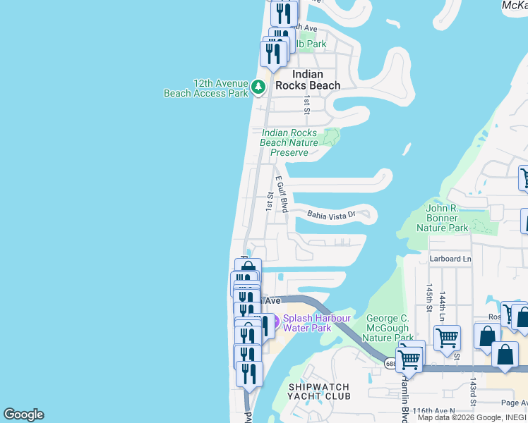 map of restaurants, bars, coffee shops, grocery stores, and more near 729 Gulf Boulevard in Indian Rocks Beach
