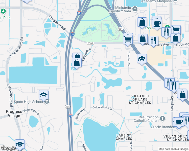 map of restaurants, bars, coffee shops, grocery stores, and more near 9742 Carlsdale Drive in Riverview