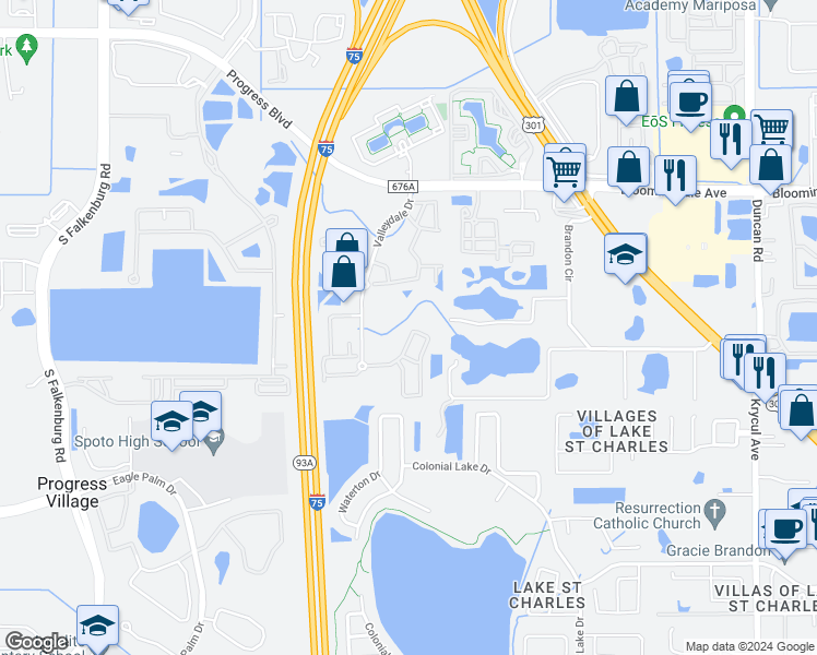map of restaurants, bars, coffee shops, grocery stores, and more near 9728 Carlsdale Drive in Riverview